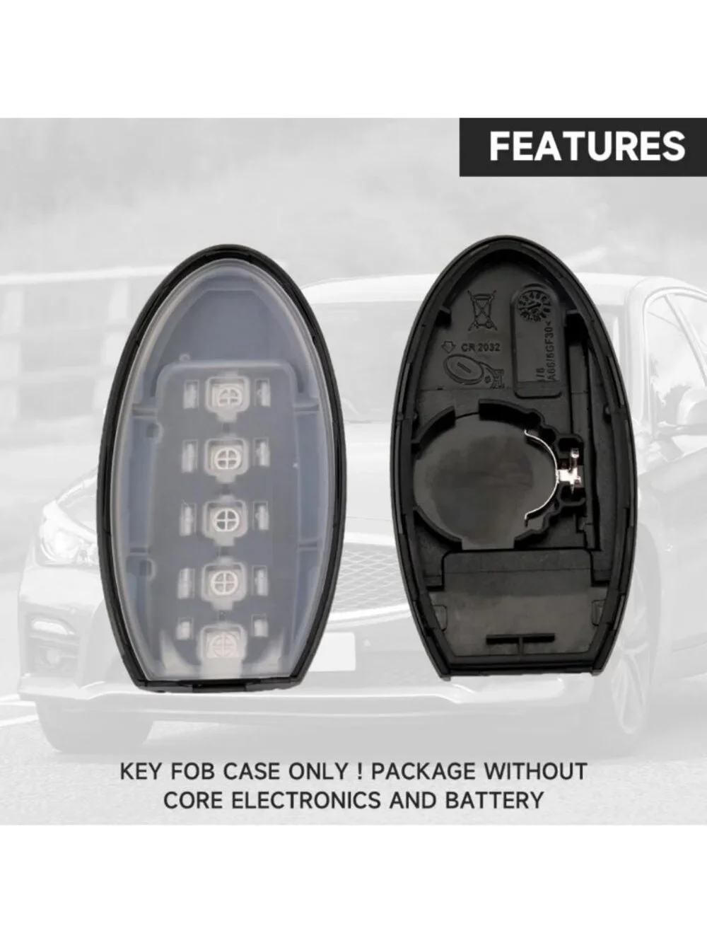 5-Button Key Fob Cover Shell Case Replacement for Nissan & Infiniti Models